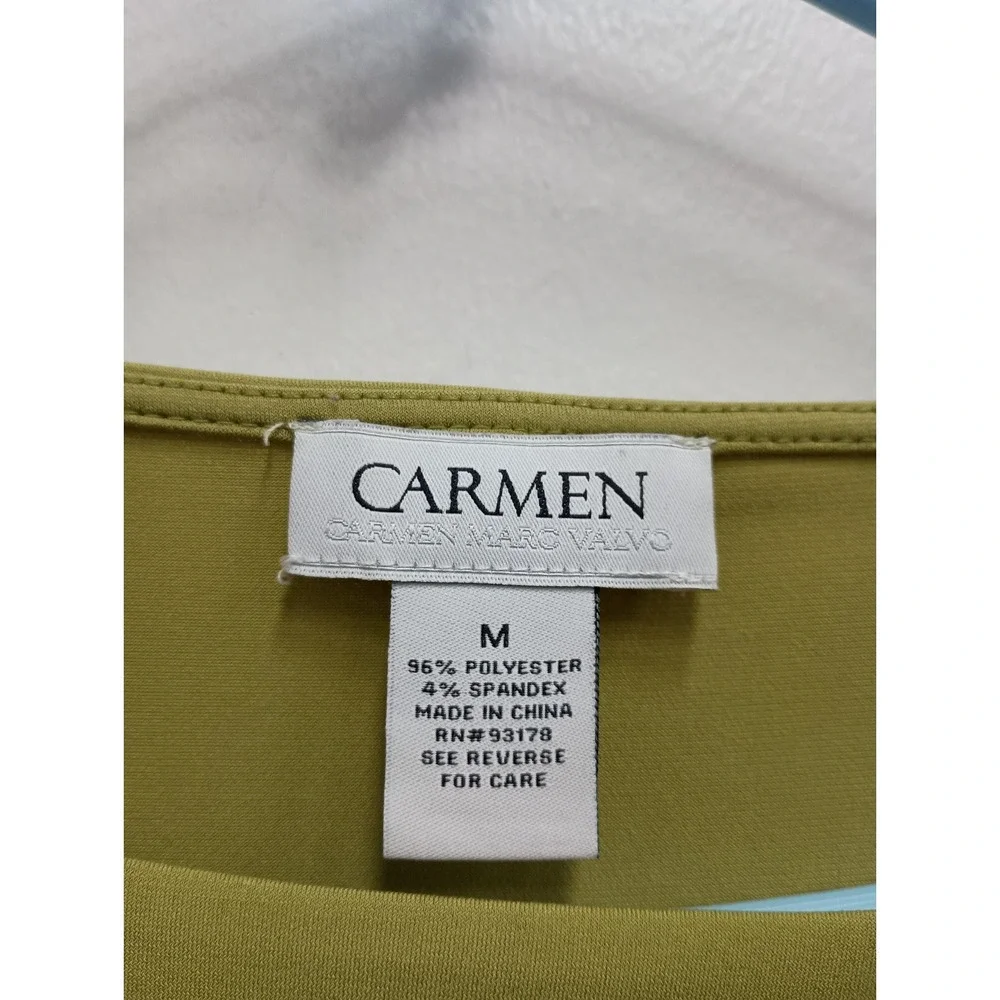 Carmen Marc Valvo Womens Top Medium Green Short Sleeve Cutout Carrier Office - Picture 3 of 7